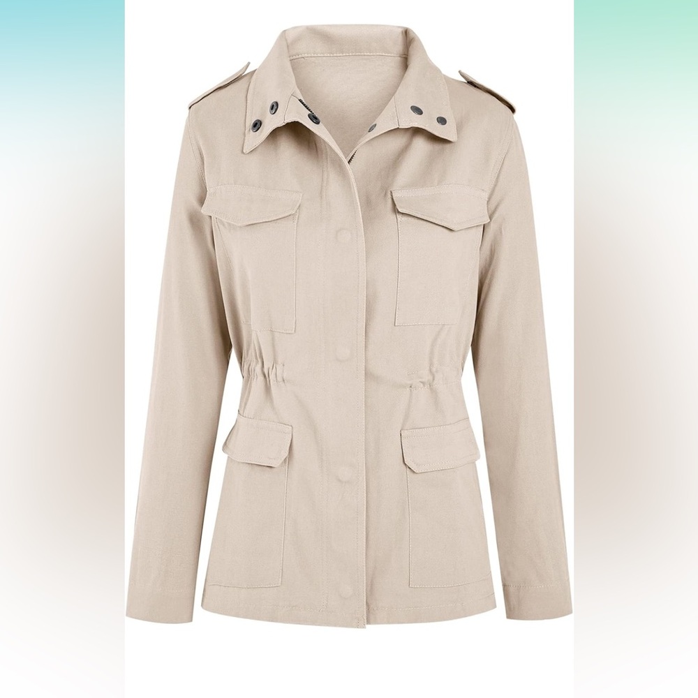 NWOT Military Anorak Jacket Zip Up Snap Buttons Utility Coat beige size large